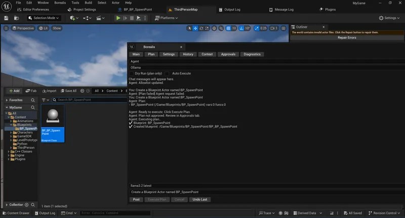 Borealis panel open inside the Unreal Engine editor