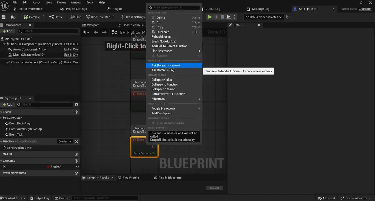Borealis actions in the Blueprint editor context menu